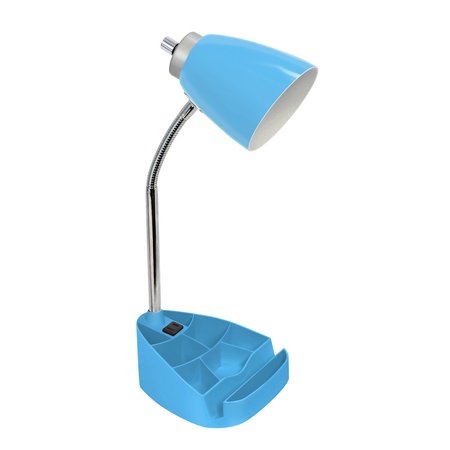 LIMELIGHTS Gooseneck Organizer Desk Lamp with Holder and Charging Outlet, Blue LD1057-BLU